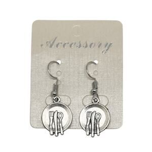 NEW Dinner Plate Silver Tone Hanging Dangle Earrings for Pierced Ears